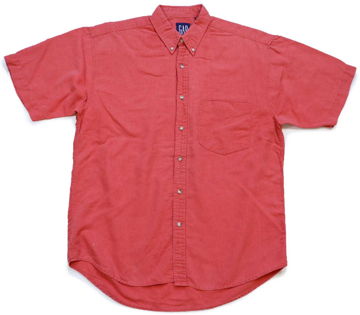 90s GAPギャップ 無地 ポケット付き ボタンダウン 半袖 リネン×コットンシャツ 薄赤 M【中古】|Used Clothing Sixpacjoe