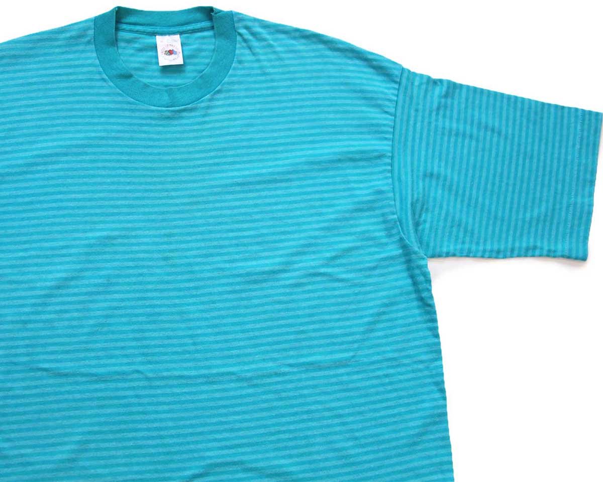 90s USA製 FRUIT OF THE LOOM ボーダー Tシャツ 青×水色 XL【中古】