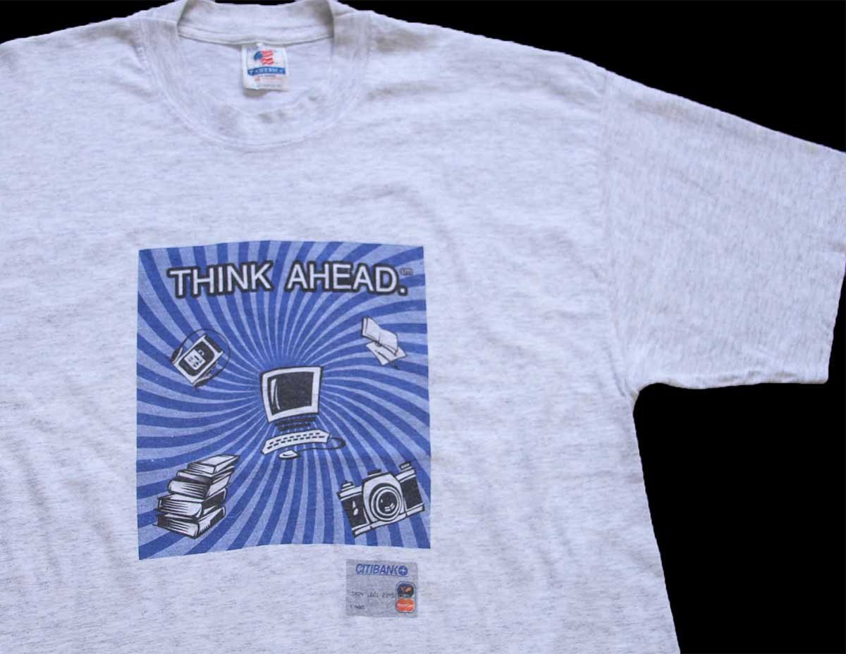 90s THINK AHEAD. CITIBANK MASTERCARD & VISA コットンTシャツ 杢ライトグレー XL【中古】