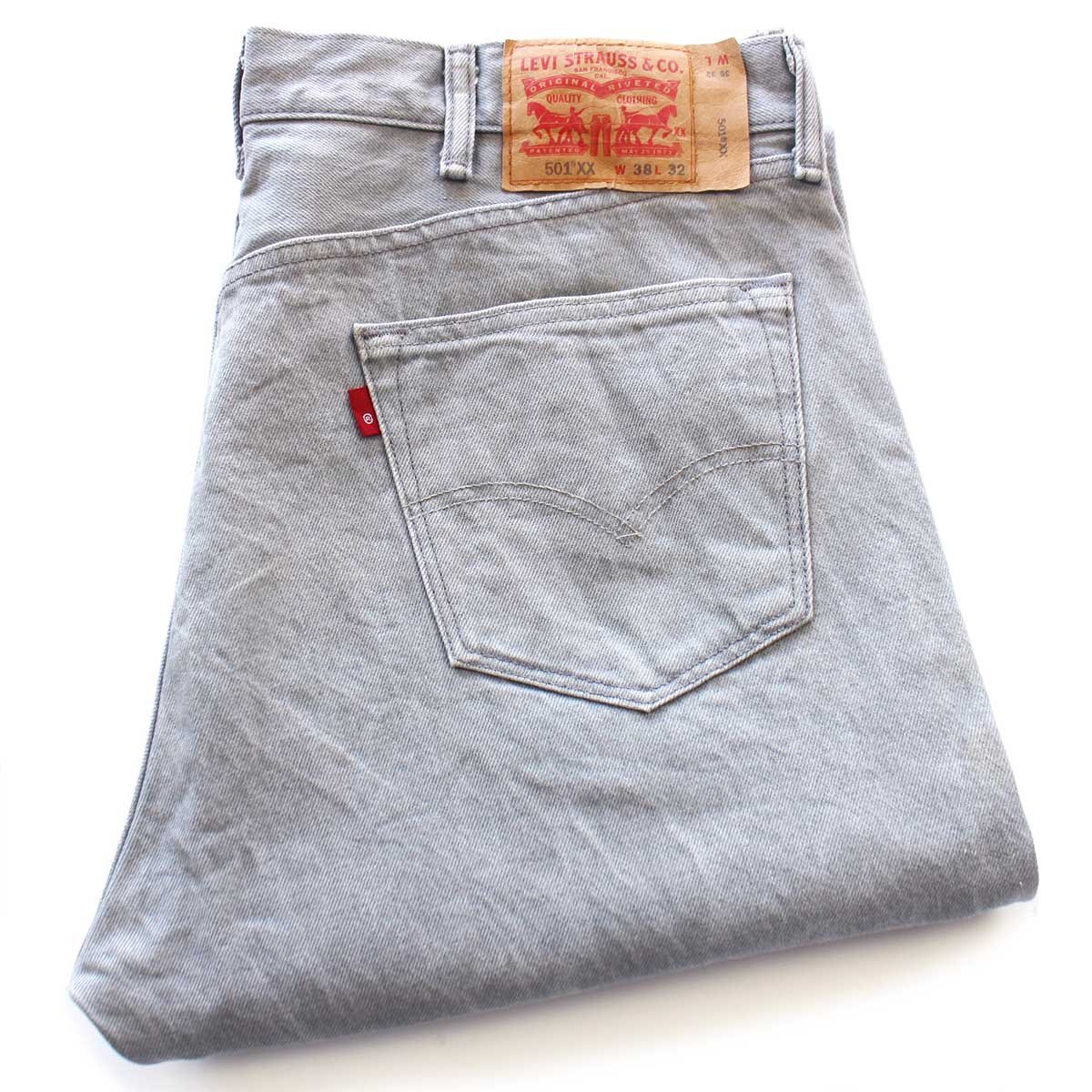 Levi'sリーバイス 501 ブリーチ飛び 先染め グレー デニムパンツ W38 L32★SDP4196【中古】