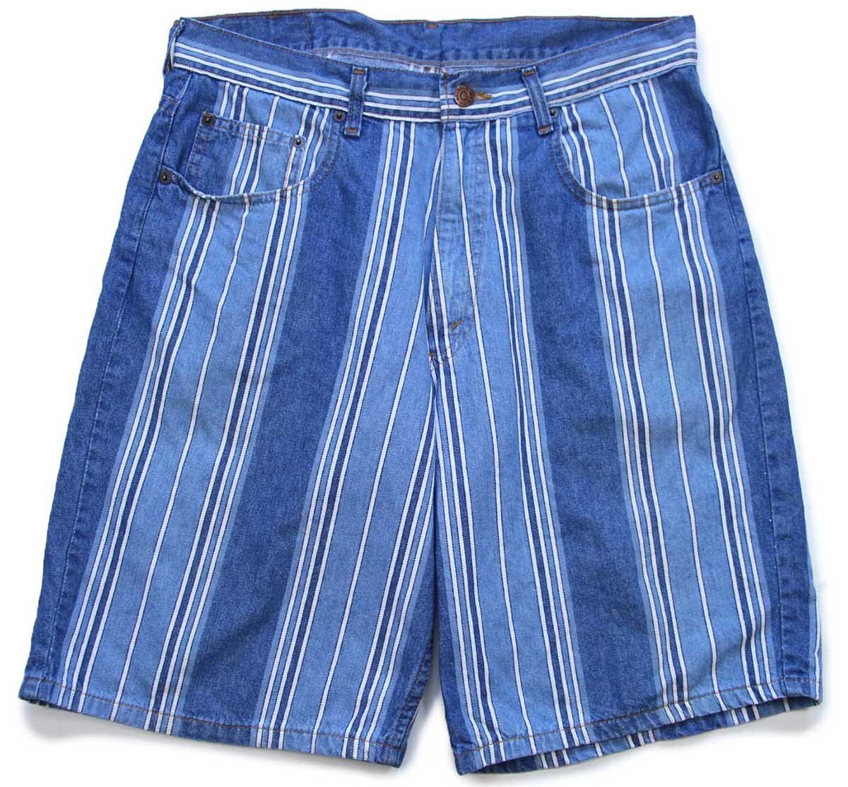 90s USA製 ARIZONA JEAN ランダムストライプ デニム ショートパンツ 32★ショーツ【中古】