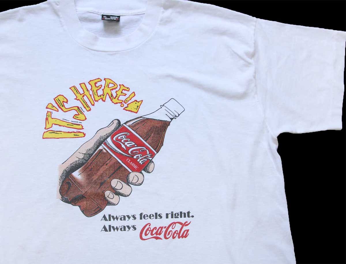 90s USA製 IT'S HERE! Always feels right. Coca-Colaコカコーラ Tシャツ 白 XL【中古】