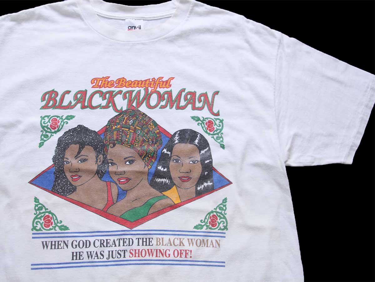 90s The Beautiful BLACK WOMAN コットンTシャツ 白 XL【中古】