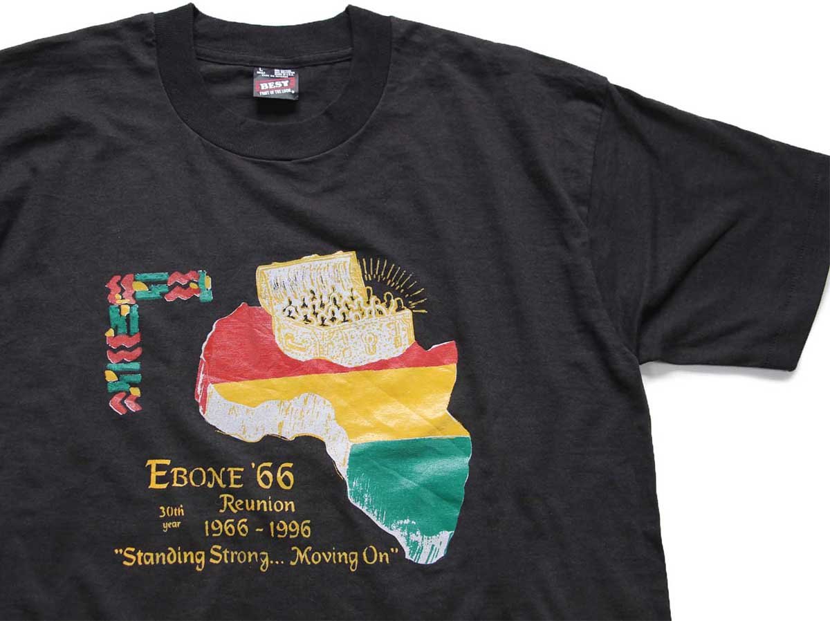 90s USA製 EBONE 66 Standing Strong...Moving On アフリカ ラスタ Tシャツ 黒 L【中古】