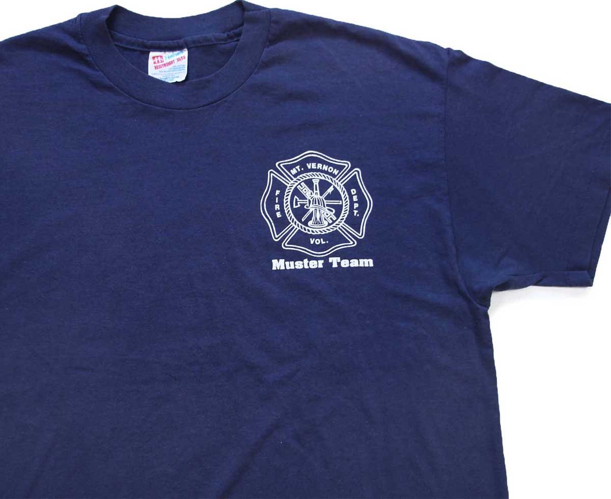 90s USA製 Hanes MT.VERNON FIRE DEPT. Muster Team 両面プリント Tシャツ 紺 XL 【中古】