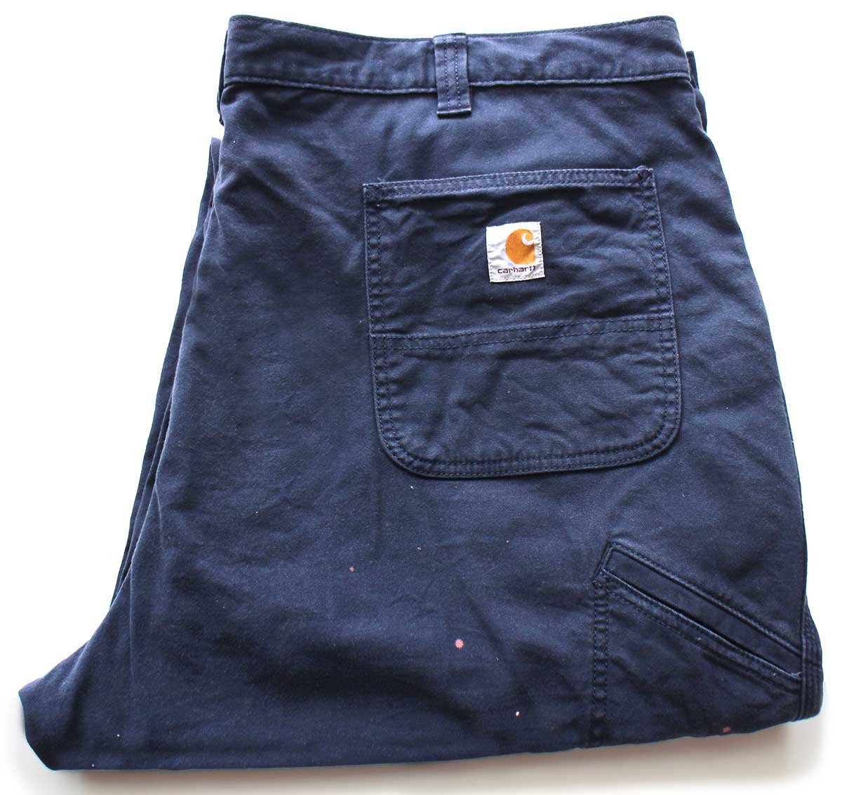 carharttカーハート ブリーチ飛び ストレッチ ライトダック地 ワークパンツ 紺 W46 L32★特大【中古】