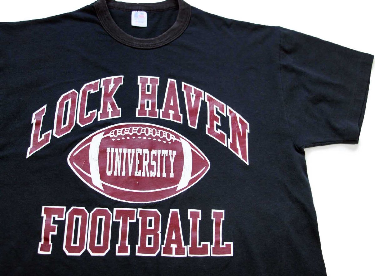 00s USA製 RUSSELLラッセル LOCK HAVEN UNIVERSITY FOOTBALL アメフト Tシャツ 黒 L【中古】