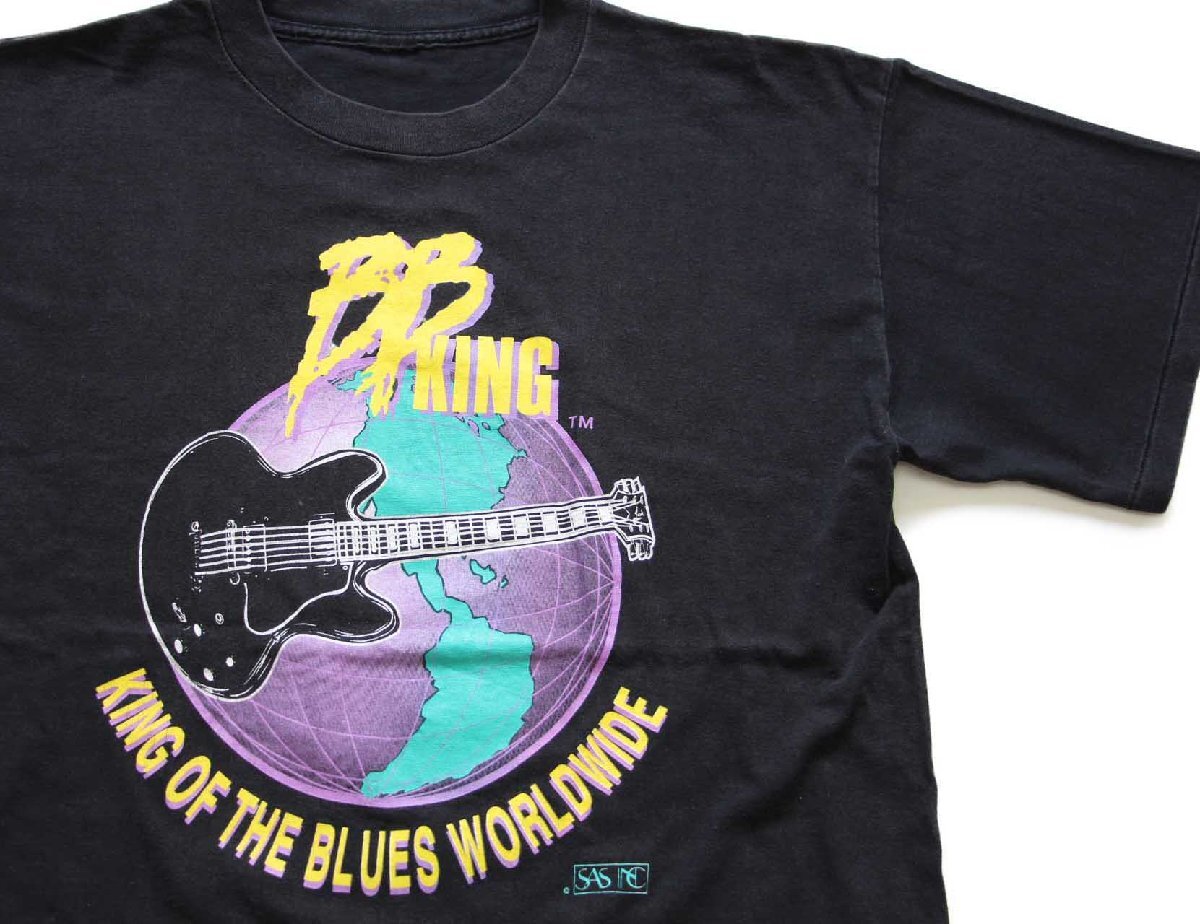 90s BB KING KING OF THE BLUES WORLDWIDE ギター 地球 コットンTシャツ 黒【中古】|Used Clothing Sixpacjoe