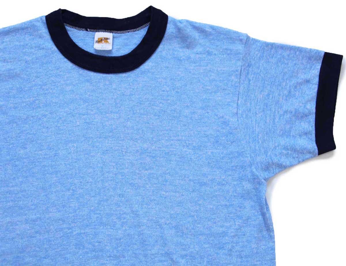 70s USA製 RUSSELLラッセル 無地 リンガーTシャツ 杢ブルー×紺 M【中古】