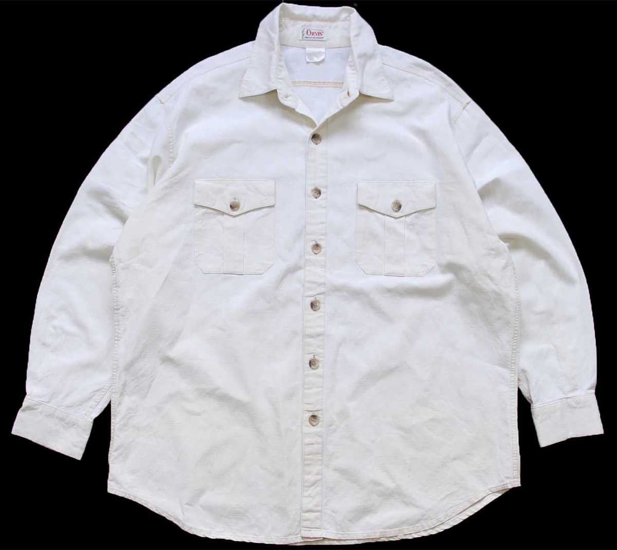 80s ORVISオービス ラミー×コットンシャツ アイボリー XL【中古】