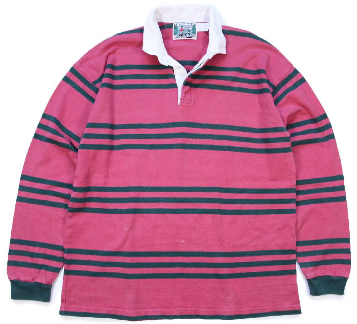 USA製 COLUMBIA KNIT ボーダー コットン ラガーシャツ ピンク×緑 L【中古】