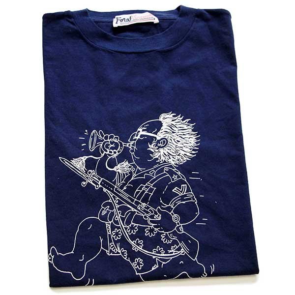 デッドストック★90s イタリア製 Forat Tshirt イラスト コットンTシャツ 紺 【中古】