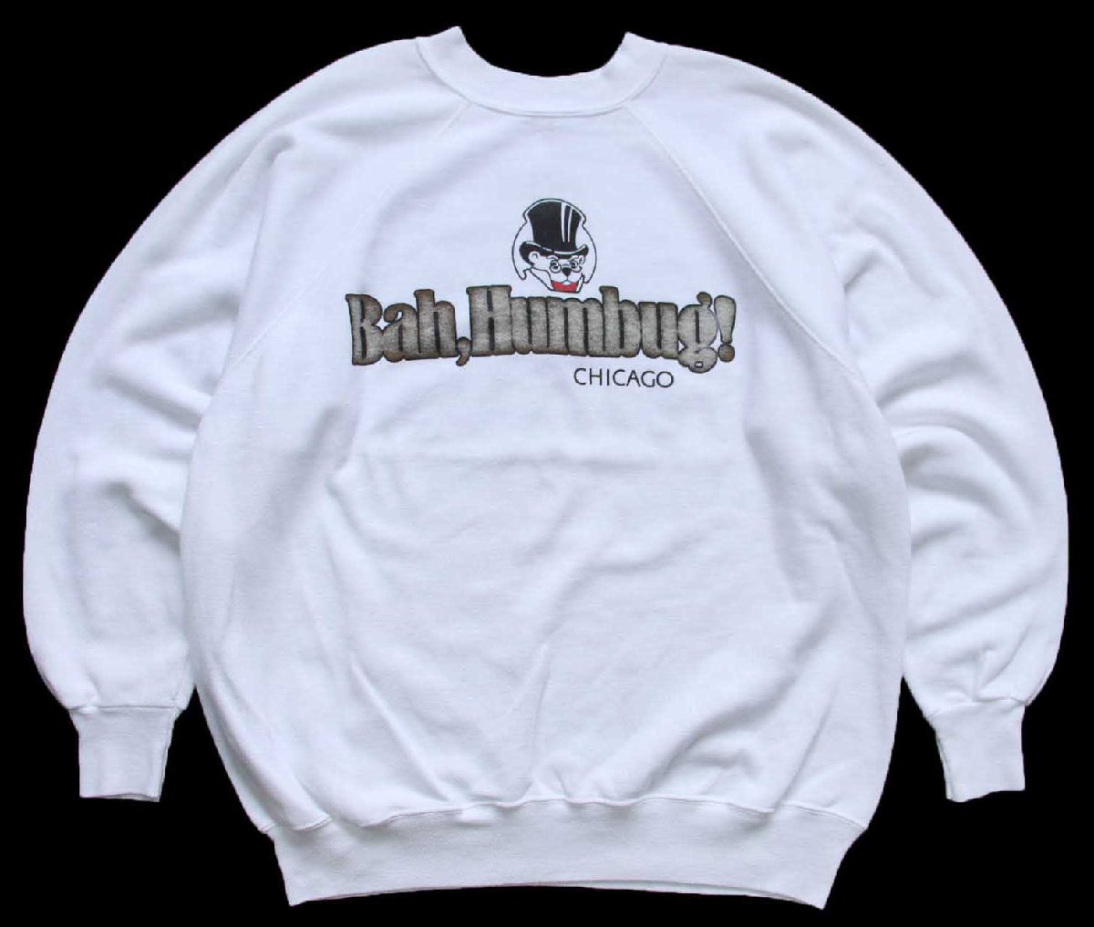 80s USA製 Bah,Humbug! CHICAGO キャラクター スウェット 白 XL【中古】