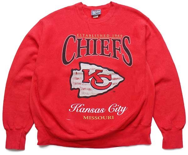 \u003cBR\u003e90s USA製 Leeロバート・エドワード・リー NFL KANSAS CITY CHIEFS ビッグロゴタイプ リバースウィーブ 流汗 赤 XL【中古】