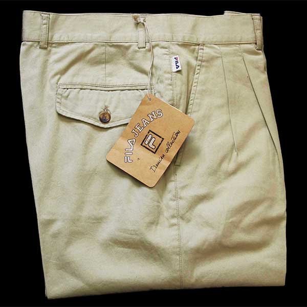 デッドストック★00s FILAフィラ ツータック スラックス コットンパンツ カーキ 48【中古】