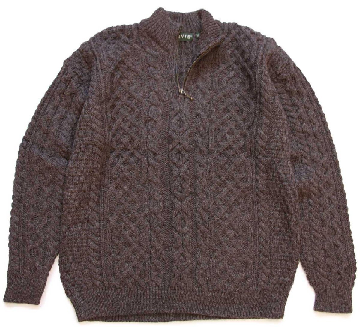 00s アイルランド製 ORVISオービス ハイネック ハーフジップ ケーブル編み ウールニット セーター ブラウン M 【中古】｜Used Clothing Sixpacjoe