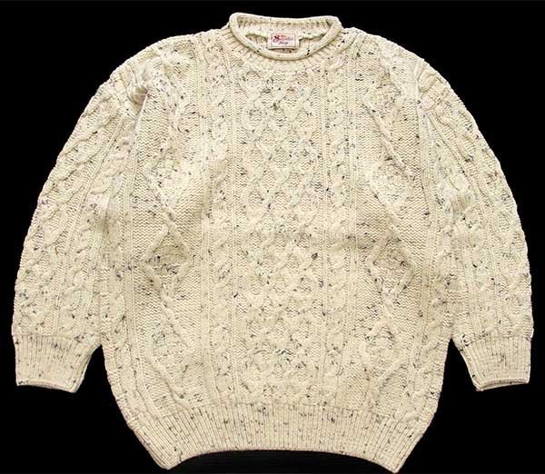 アイルランド製 The Sweater Shop ロールネック ケーブル編み ネップ入り ウールニット セーター ナチュラル L 【中古】