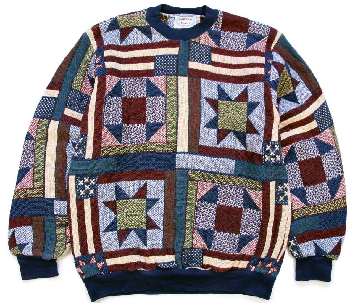 \u003cBR\u003e90s USA製 Sugar Street Weavers キルト柄 コットンラグ 流汗【中古】