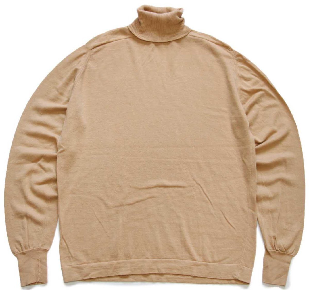 80s EddieBauerエディーバウアー VIYELLA タートルネック サドルショルダー ウール×コットンニット セーター 薄茶 L【中古】