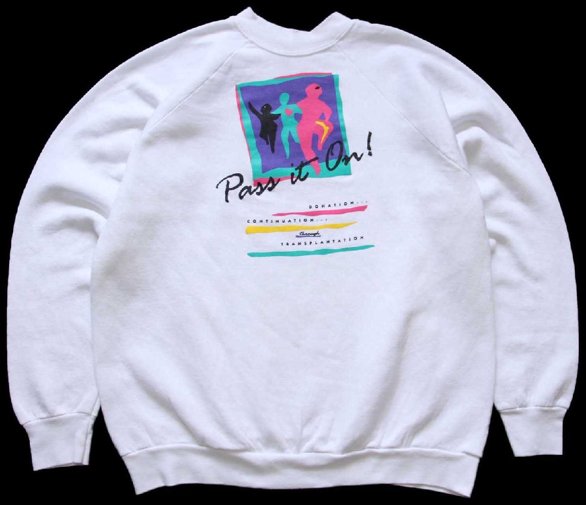 \u003cBR\u003e80s USA製 Pass it On! 螢光刷り上げる 工芸 流汗 白 XL 【中古】