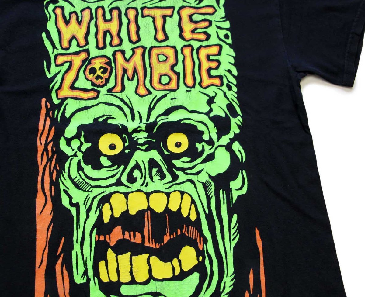WHITE ZOMBIE ホワイトゾンビ 蛍光ひび割れプリント コットン バンドTシャツ 黒 M 【中古】