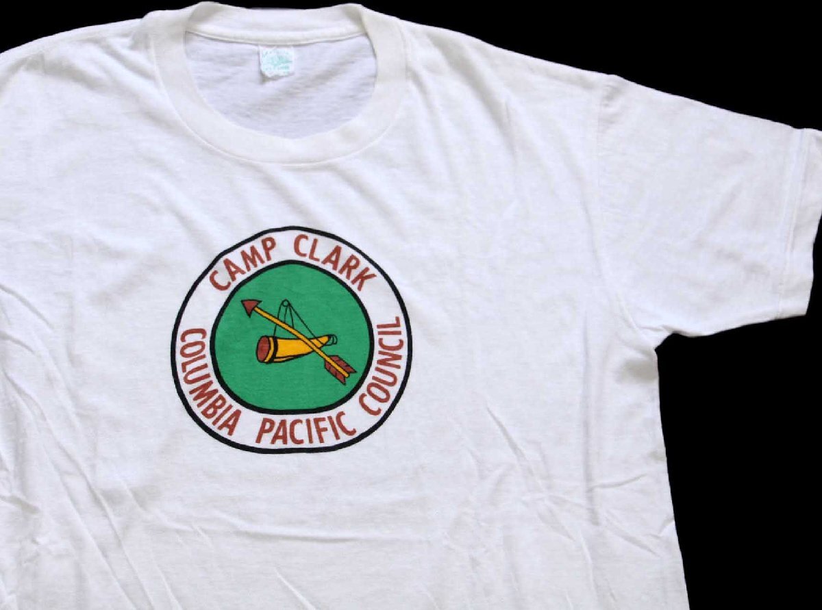 \u003cBR\u003e60s BSA ボーイスカウト CAMP CLARK COLUMBIA PACIFIC COUNCIL 染み込み刷り上げる 綿織物プルオーバー 白 XL 【中古】