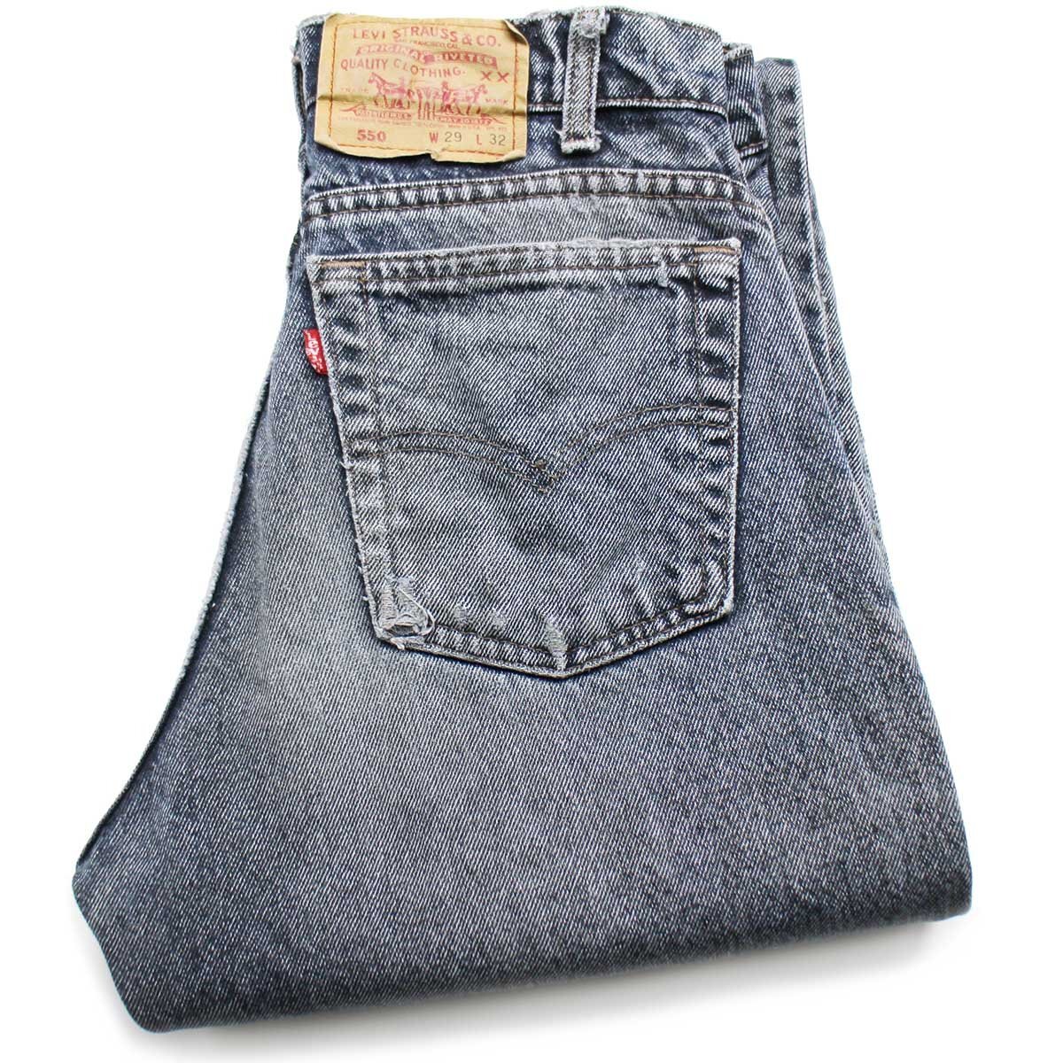 90s USA製 Levi'sリーバイス 550 リペア ケミカルウォッシュ カラーデニムパンツ 紺 W29 L32★SDP2532 アシッド 【中古】