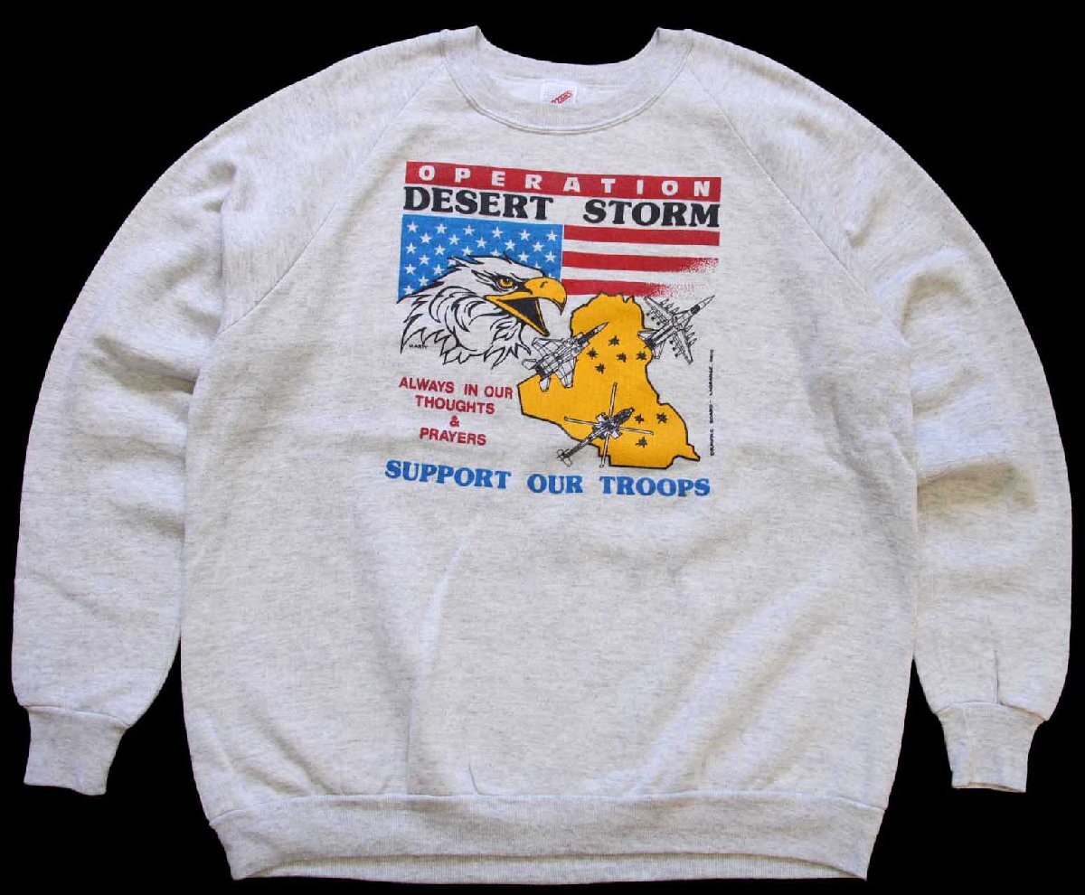 \u003cBR\u003e90s USA製 DESERT STORM SUPPORT OUR TROOPS 流汗 杢薄墨色 XL 【中古】
