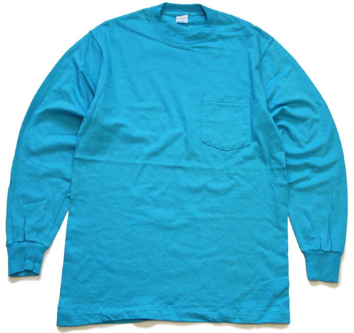 90s USA製 ROYAL COMFORT 無地 ポケット付き コットン 長袖Tシャツ 水色 M 【中古】