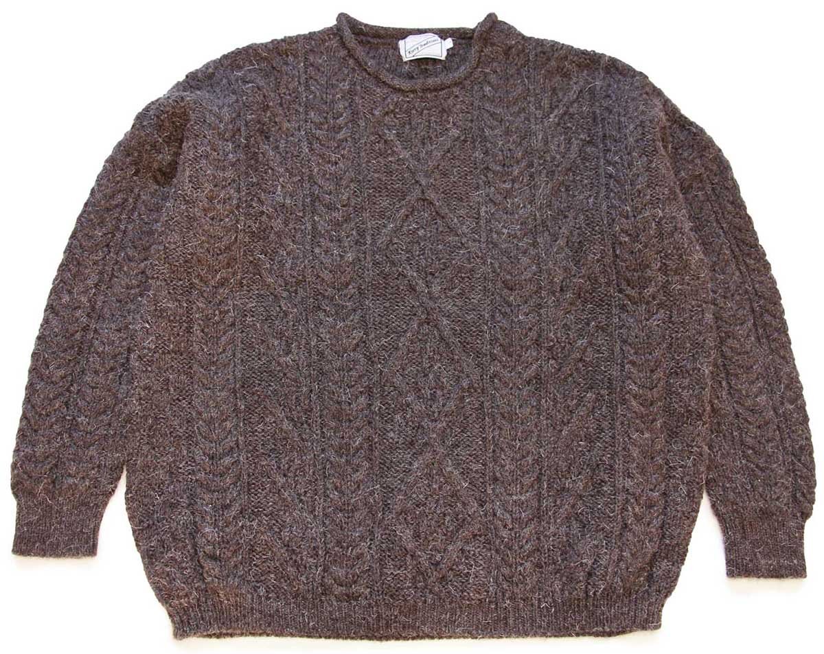 Kerry Traditions ロールネック ケーブル編み ウールニット セーター ブラウン★フィッシャーマン【中古】|Used Clothing Sixpacjoe
