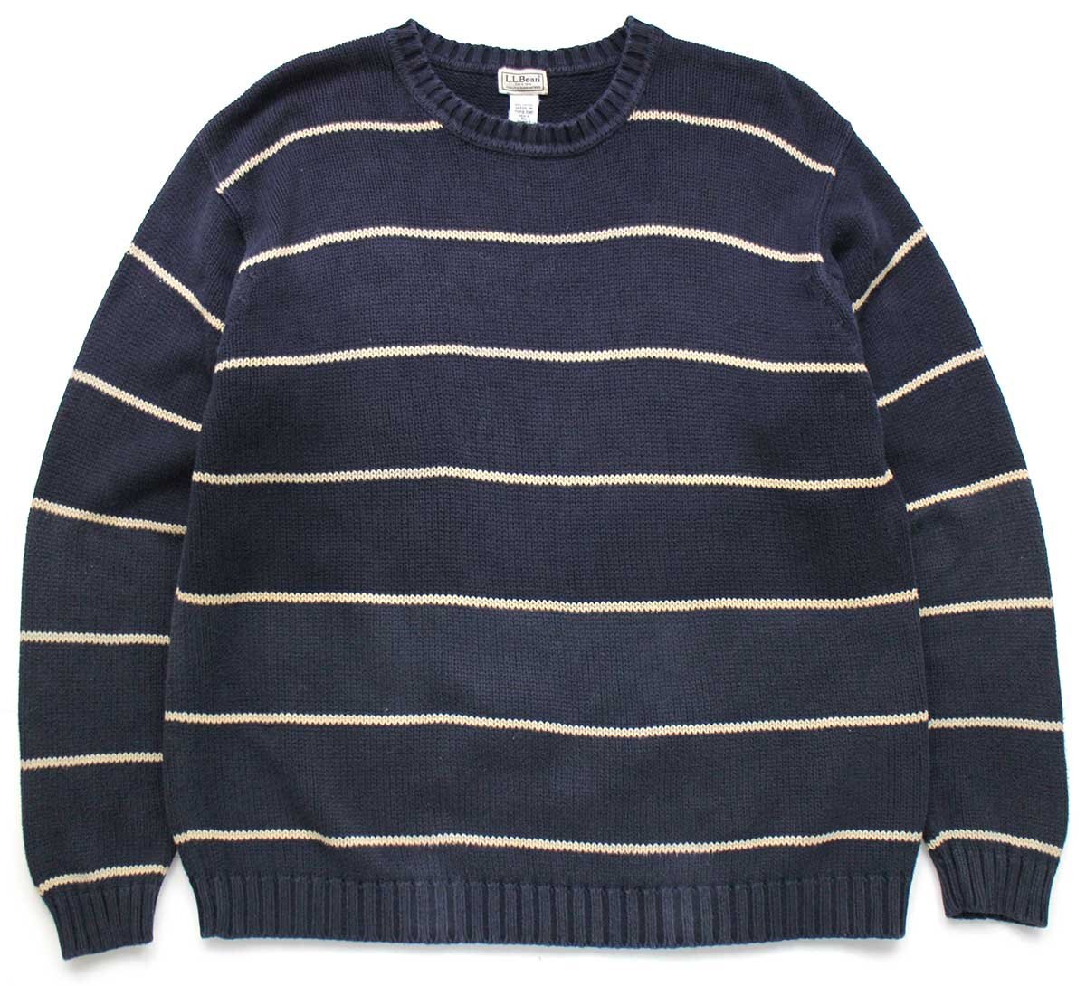 00s L.L.Bean ボーダー コットンニット セーター 紺×ベージュ XL【中古】