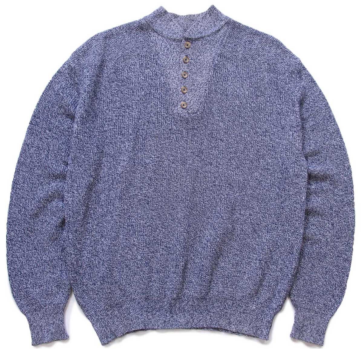 80s USA製　LLBean ヘンリーネック　コットンニット　グリーン 80s USA製 L.L.Bean 5ボタン ヘンリーネック コットンニット