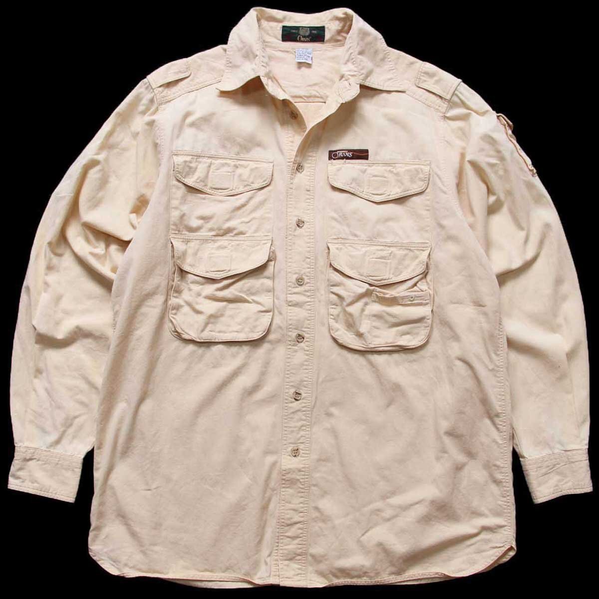 90s ORVISオービス コットンポプリン フィッシングシャツ クリーム M【中古】