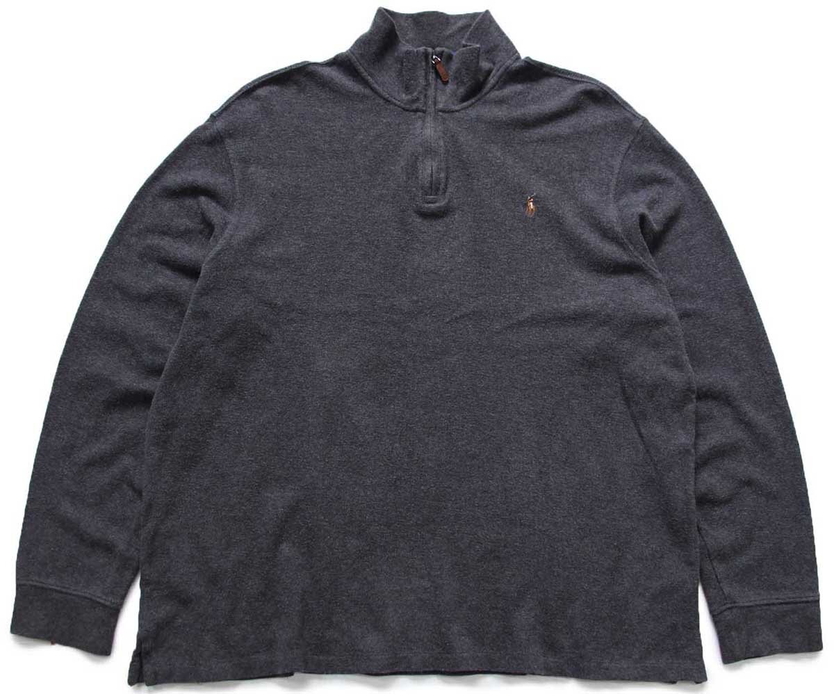 ポロ ラルフローレン ワンポイント ハイネック ハーフジップ コットン スウェット チャコールグレー XXL★特大【中古】