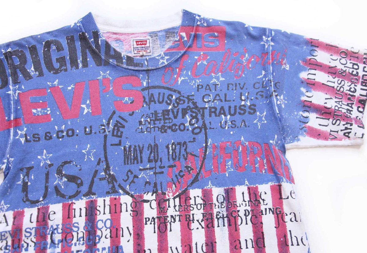 90s イタリア製 Levi'sリーバイス オールオーバープリント コットンTシャツ S★ユーロ【中古】