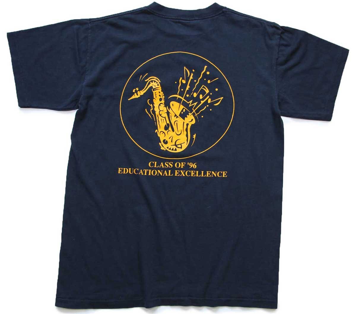 90s USA製 ITT Technical Institute MEMPHIS サックス 両面プリント コットンTシャツ 黒 M【中古】