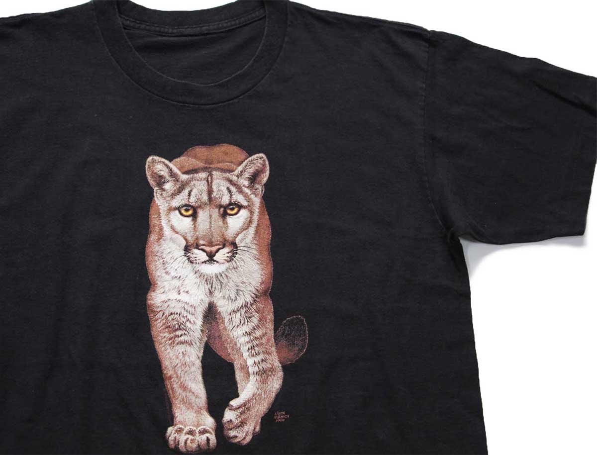 90s BORN TO BE WILD LINDA MAUSICH パンサー アート コットンTシャツ 黒【中古】