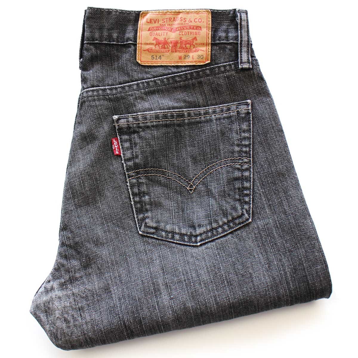 Levi'sリーバイス 514 リペア 先染め ブラック デニムパンツ w29 L30★SDP4015【中古】