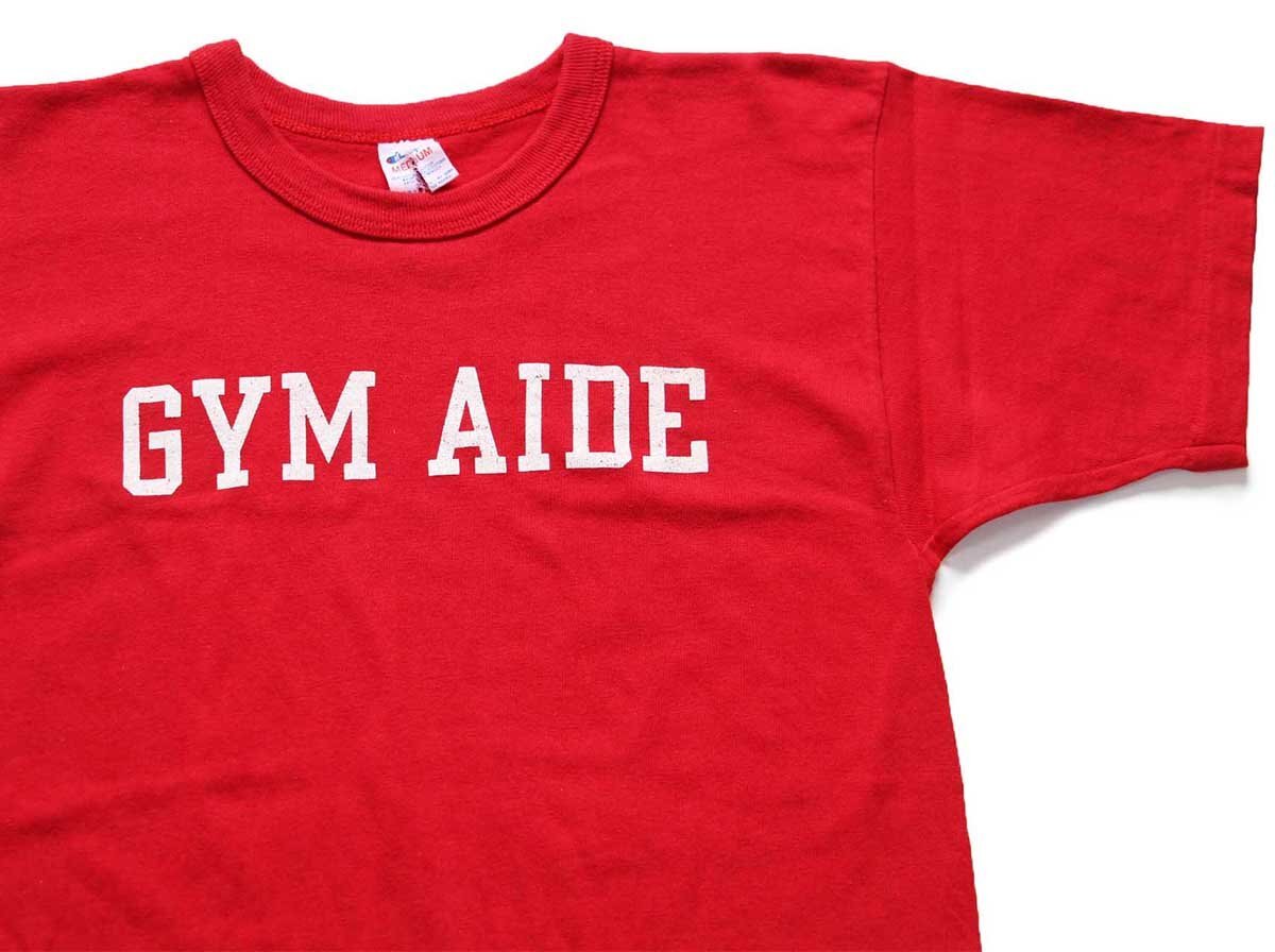 80s USA製 Championチャンピオン GYM AIDE ひび割れプリント コットンTシャツ 赤 M【中古】