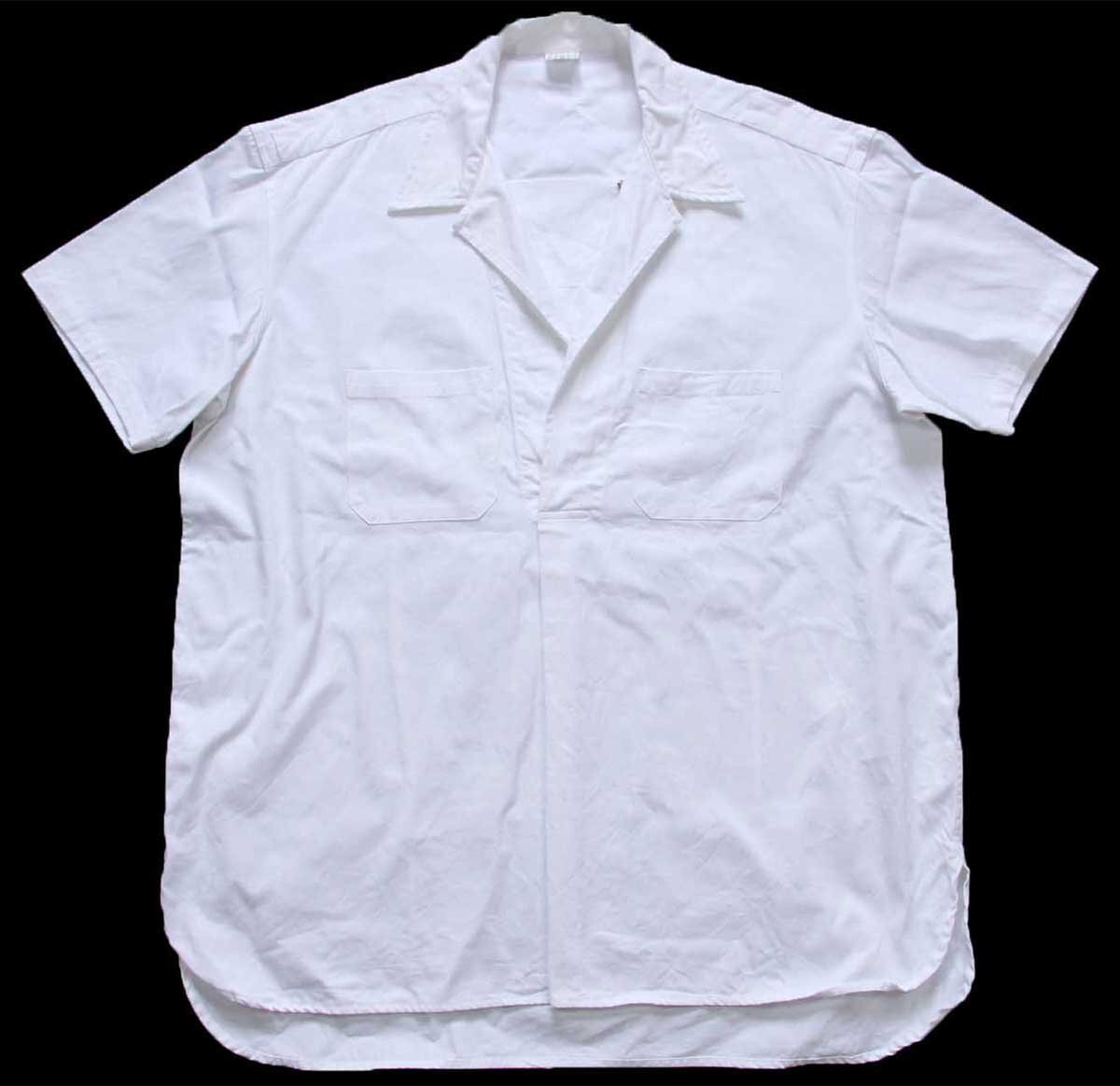 90s GUARDIA DI FINANZA 無地 プルオーバー 半袖 コットンツイルシャツ 白【中古】