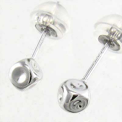 4mm シンプル ジュエリーピアス 18金ゴールド サイコロピアス (ホワイト イエロー ピンク)