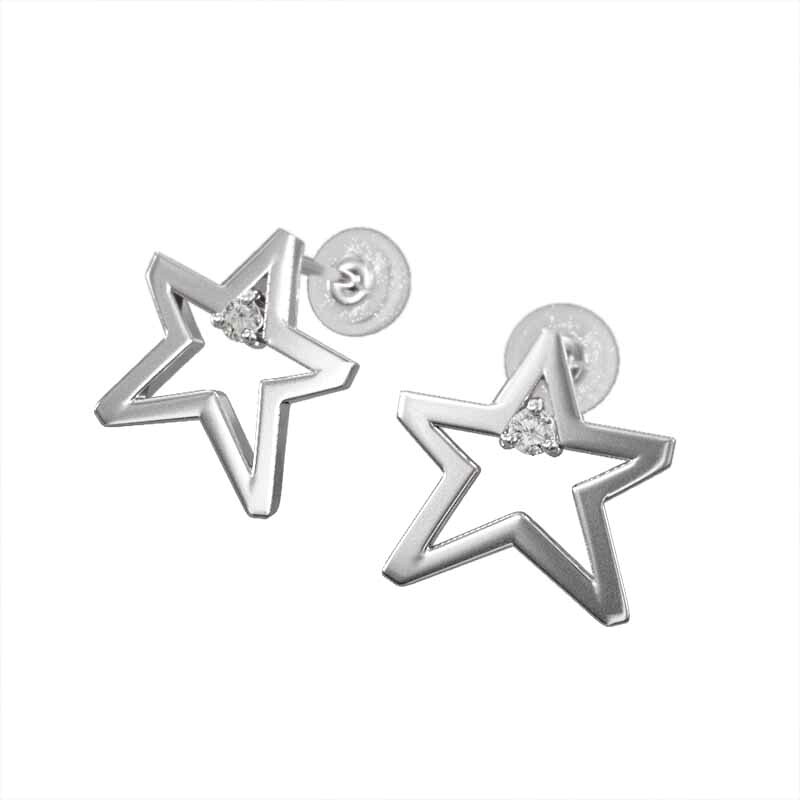 天然ダイヤモンド スター 一粒石 4月誕生石 ピアス 約0.06カラット 18金ゴールド 中サイズ (ホワイト イエロー ピンク)｜SkyBell 58,850円