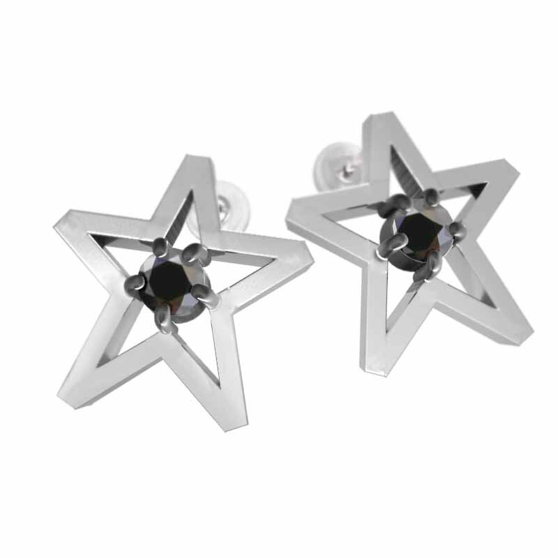 スター 大サイズ 4月 ピアス ブラックダイヤモンド 一粒石 ゴールドk18 (ホワイト イエロー ピンク) (ブラックダイヤモンド)