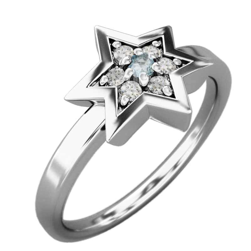 スター 六芒星 3月 天然ダイヤモンド 指輪 k18ゴールド アクアマリン (ホワイト イエロー ピンク) (ガーネット アメジスト アクアマリン ブラックダイヤモンド エメラルド ルビー ペリドット サファイア ピンクサファイア ピンクトルマリン ブルートパーズ 他)