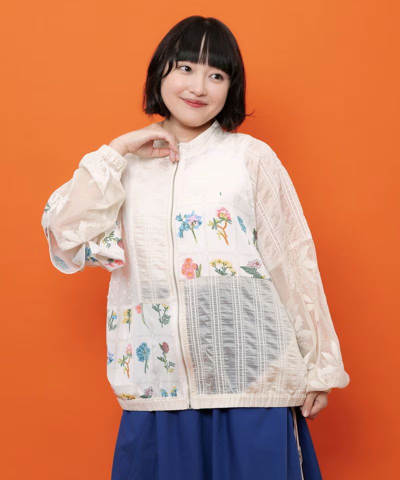 Scolar スカラー 花柄&times;シフォン&times;レース 異素材 シアー ブルゾン レディース 長袖 羽織り ジャケット｜ナチュラル服トートバッグシュガー
