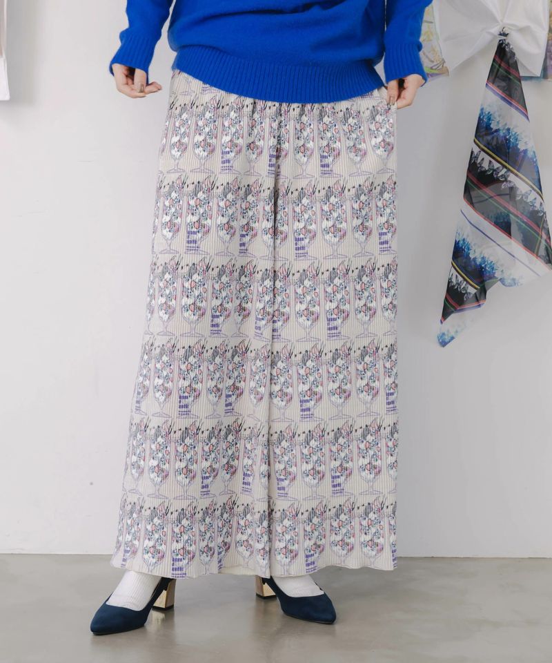 【SALE セール 20%OFF】 ScoLar スカラー ベロア プリーツ加工 総柄 パンツ レディース 秋冬 おしゃれ カワイイ