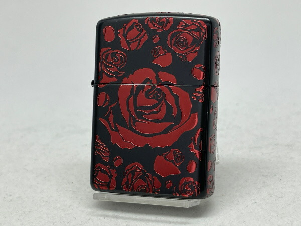 送料無料 ZIPPO[ジッポー]アーマー５面加工 Black Mat Ion Rose(ブラックマット イオン ローズ)A レッド【 楽ギフ_包装】