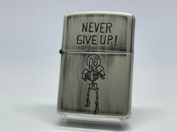 送料無料 ZIPPO[ジッポー]ユーズドフィニッシュスカル NEVER GIVE UP ! (あきらめないで～!)2UDS-GIVEUP【楽ギフ_包装】