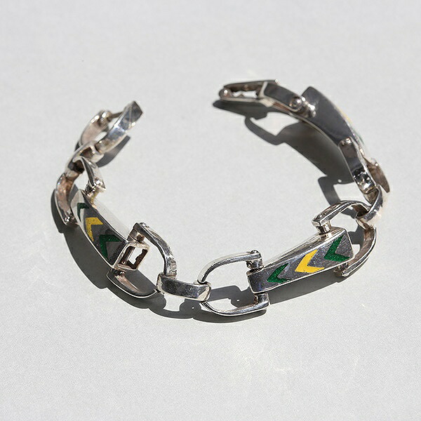 VINTAGE ITALY 1970s-80s CHEVRON ENAMEL HORSEBIT LINK SILVER 800 BRACELET me01 br03