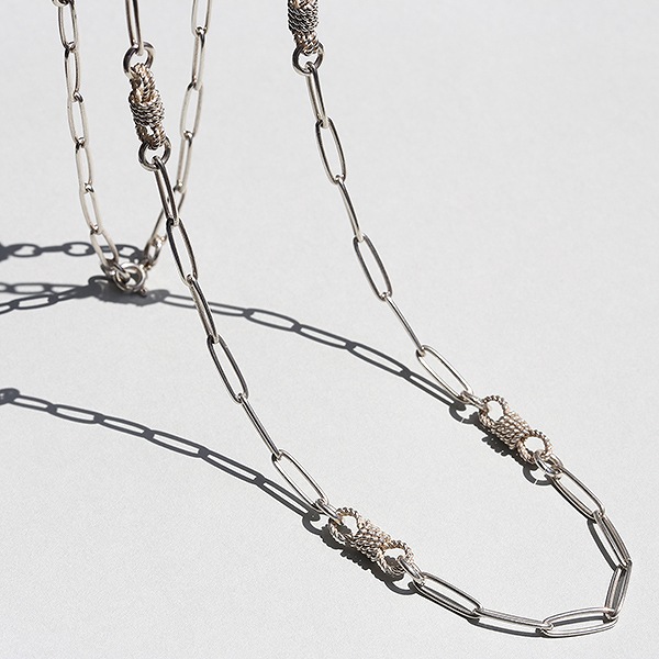 ITALY VINTAGE AREZZO SILVER 800 ROPE MOTIF × CLIP CHAIN LONG NECKLACE 7.7粍 × 83珊 ne02 me01 ch6